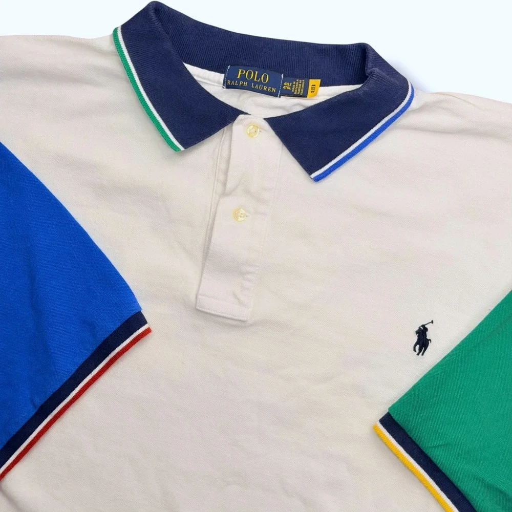 Polo Ralph Lauren Polo Men 4XLT White Colorblock Cotton Preppy Sporty Big & Tall